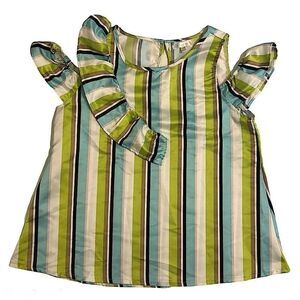 Tahari girls striped Green blue cold shoulder blouse tank top sleeveless 14/16